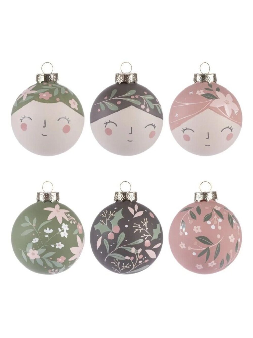 KARMA GIFTS Set of 6 Reyna Hand Painted Glass Christmas Tree Ornaments Gift Box